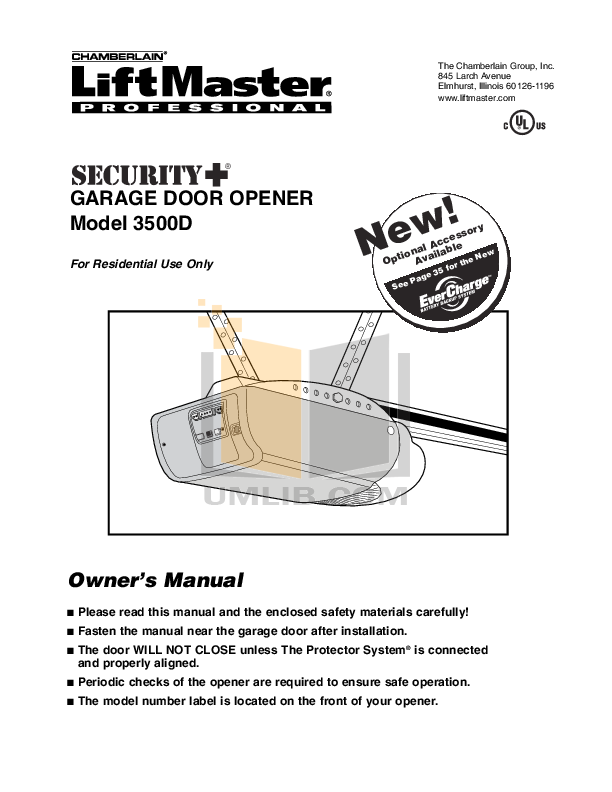 Download free pdf for Chamberlain 3500 Garage Door Openers Other manual